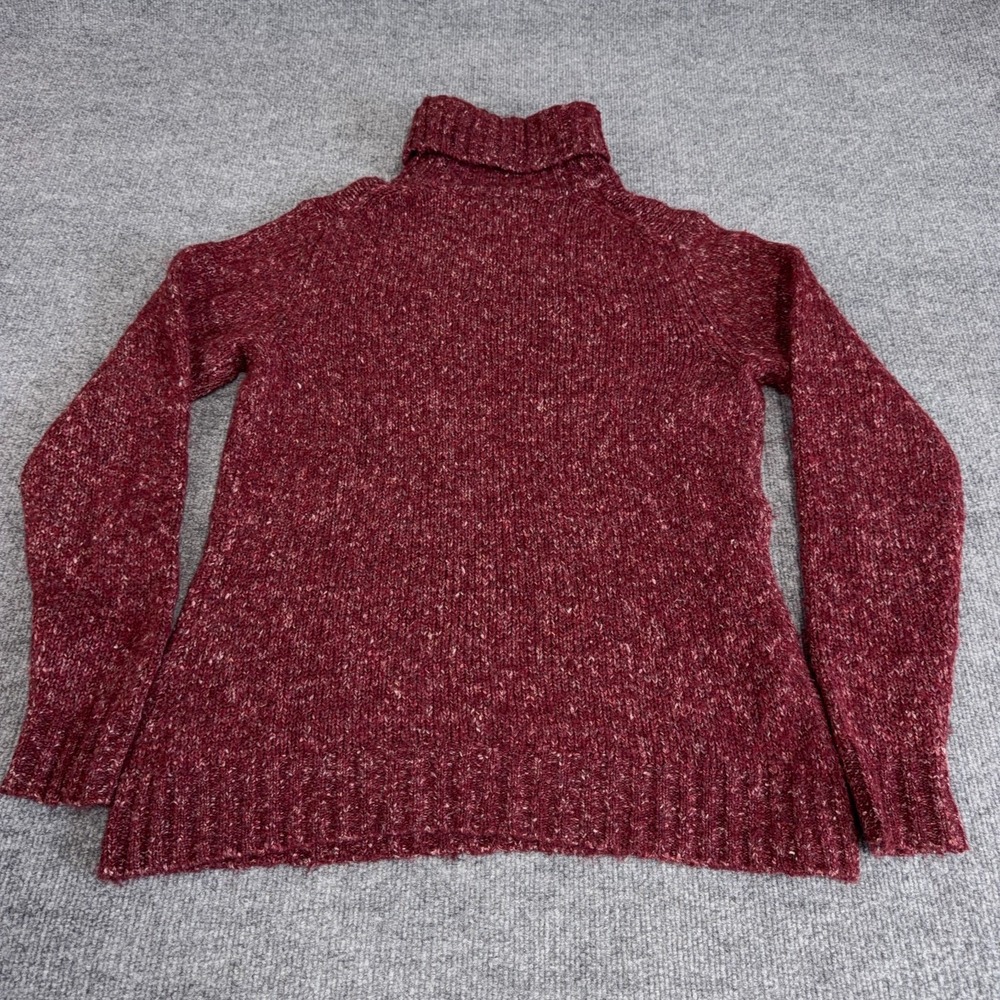 LL Bean Sweater Women Medium Red Burgundy Wool Blend Turtleneck Tunic Flecked - Picture 7 of 8